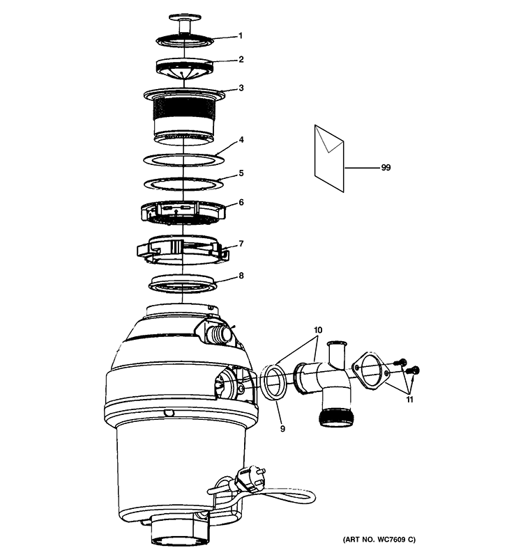 DISPOSER Diagram and Parts List for GFC701VSS  General Electric Food Waste Disposer