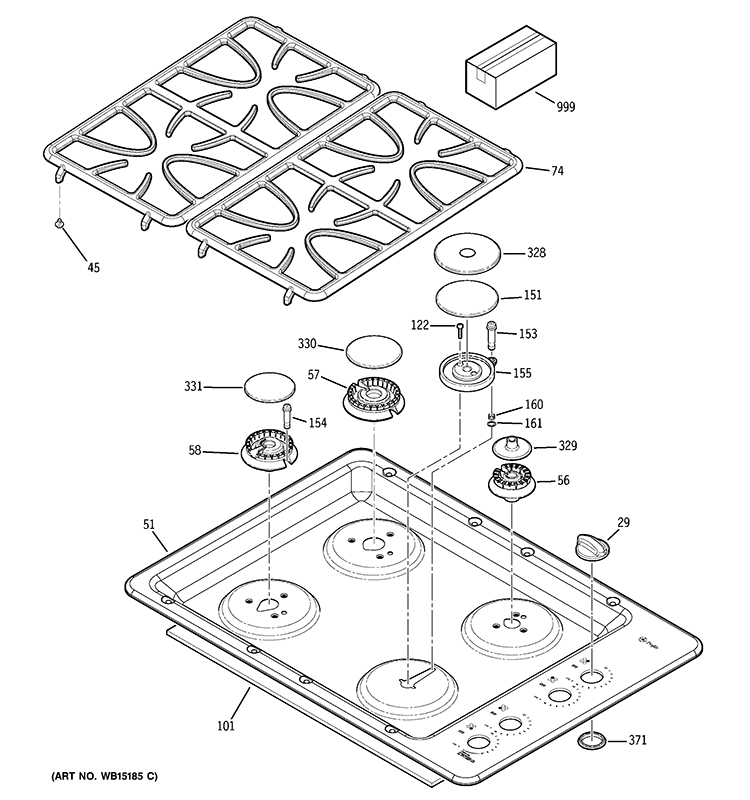 CONTROL PANEL & COOKTOP Diagram and Parts List for PGP943SET1SS  General Electric Cooktop