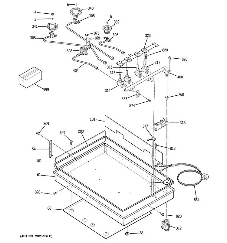 GAS & BURNER PARTS Diagram and Parts List for PGP943SET1SS  General Electric Cooktop