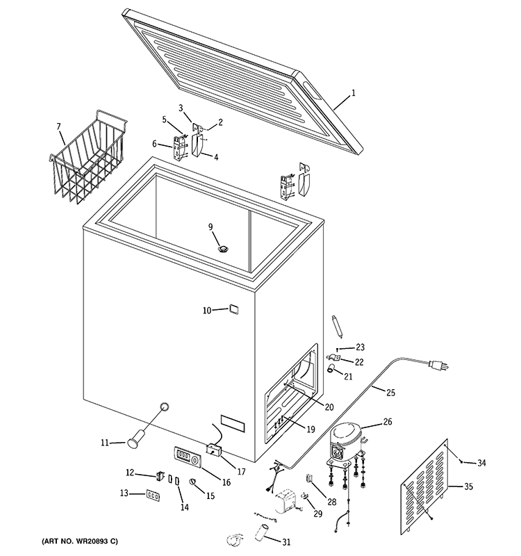 FREEZER Diagram and Parts List for FCM7SUDWW  General Electric Freezer