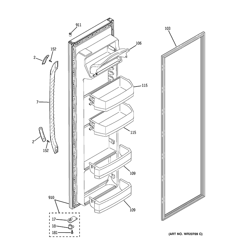 FRESH FOOD DOOR Diagram and Parts List for GSL22JFXPLB  General Electric Refrigerator