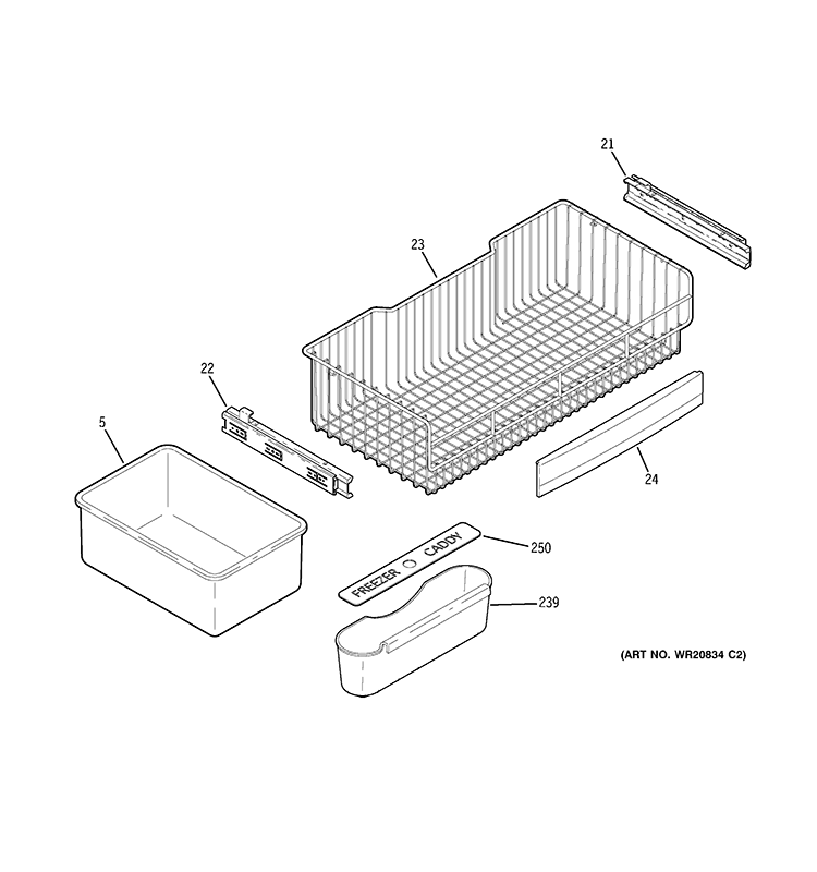 FREEZER SHELVES Diagram and Parts List for CFCP1RKBA SS  General Electric Refrigerator