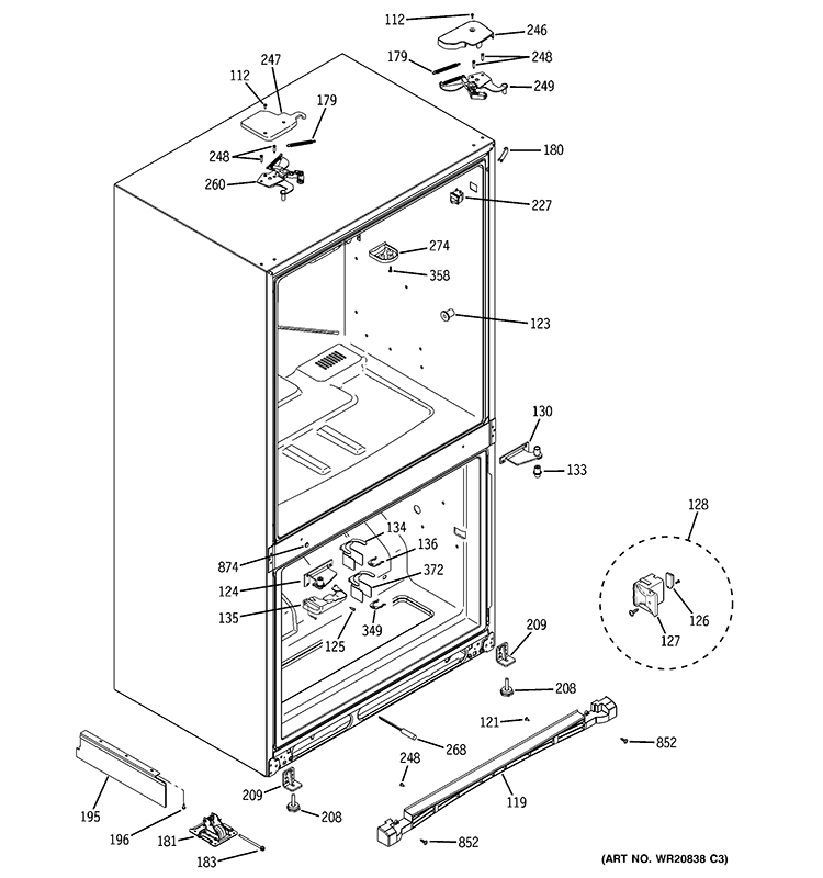 CASE PARTS Diagram and Parts List for CFCP1RKBA SS  General Electric Refrigerator