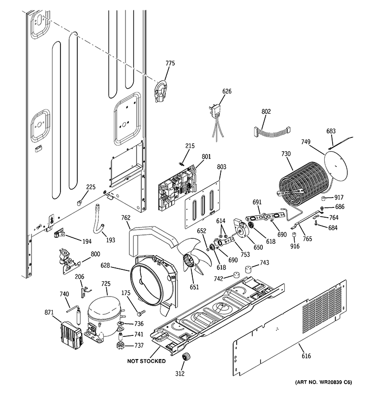 MACHINE COMPARTMENT Diagram and Parts List for CFCP1RKBA SS  General Electric Refrigerator