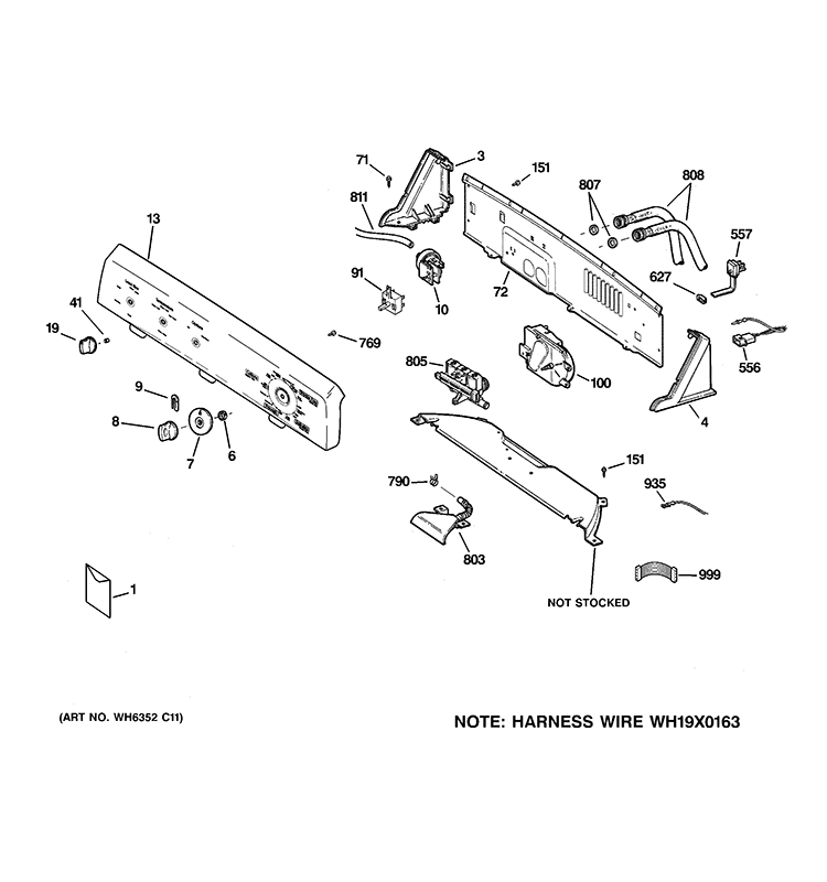 CONTROLS & BACKSPLASH Diagram and Parts List for HTWP1000M2WW  Hotpoint Washer