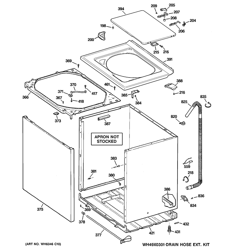 CABINET, COVER & FRONT PANEL Diagram and Parts List for HTWP1000M2WW  Hotpoint Washer