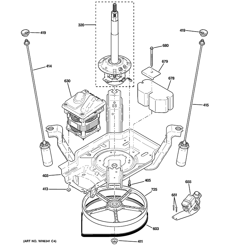 SUSPENSION, PUMP & DRIVE COMPONENTS Diagram and Parts List for HTWP1000M2WW  Hotpoint Washer