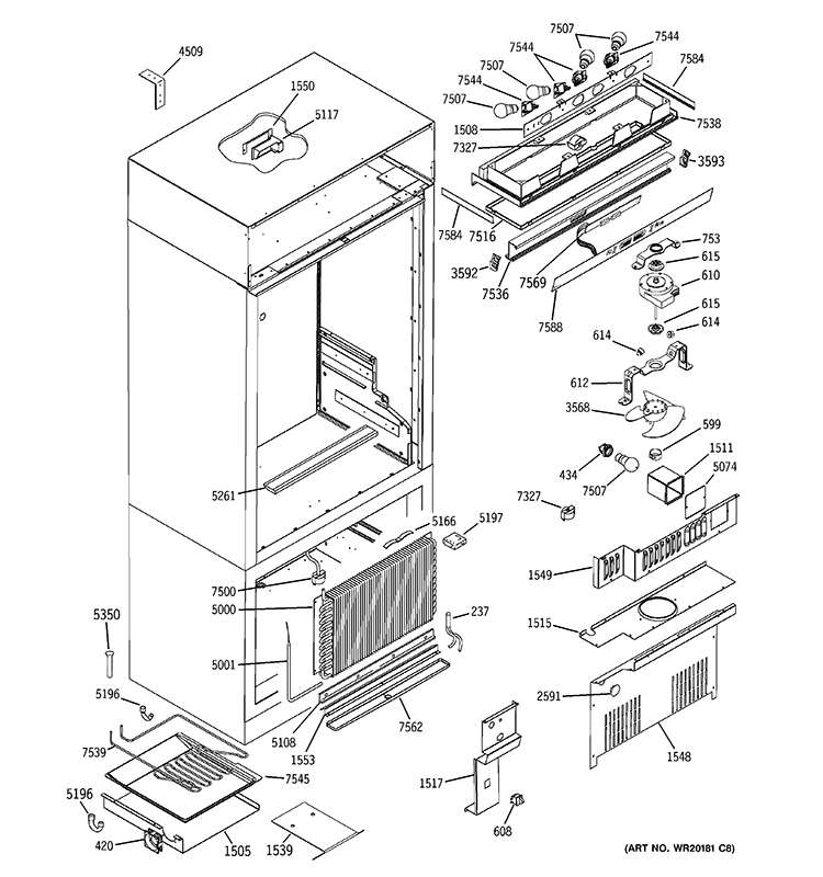 CONTROLS & COMPONENTS Diagram and Parts List for ZICP360SLFSS  General Electric Refrigerator