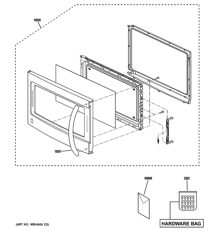 DOOR PARTS Diagram and Parts List for JVM2010DS1BB  General Electric Microwave