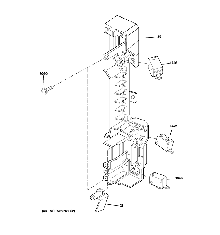 LATCH BOARD PARTS Diagram and Parts List for JVM2010DS1BB  General Electric Microwave