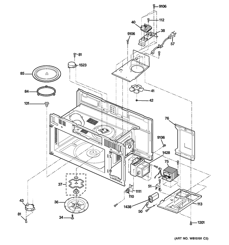 INTERIOR PARTS 1 Diagram and Parts List for JVM2010DS1BB  General Electric Microwave
