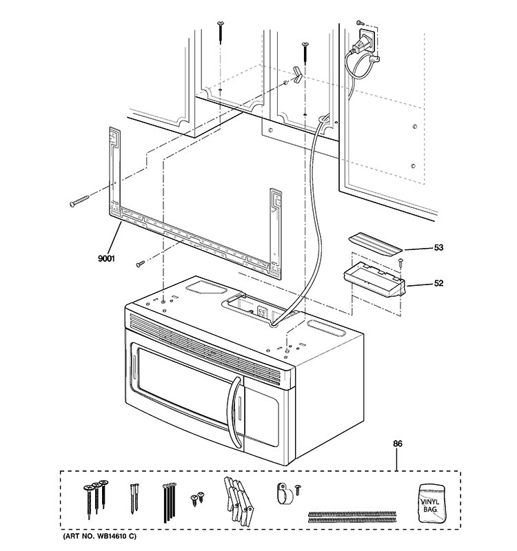 INSTALLATION PARTS Diagram and Parts List for JVM2010DS1BB  General Electric Microwave
