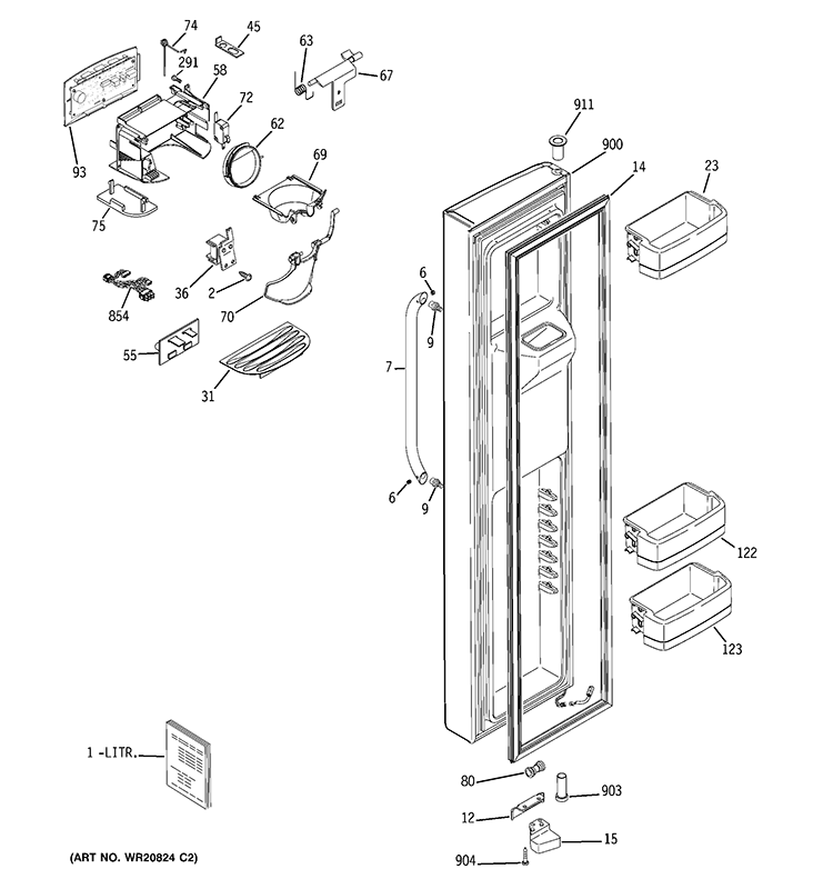 FREEZER DOOR Diagram and Parts List for GSHF6HGDBCWW  General Electric Refrigerator