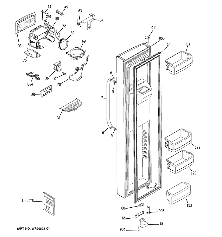 FREEZER DOOR Diagram and Parts List for GSHS6HGDBCSS  General Electric Refrigerator