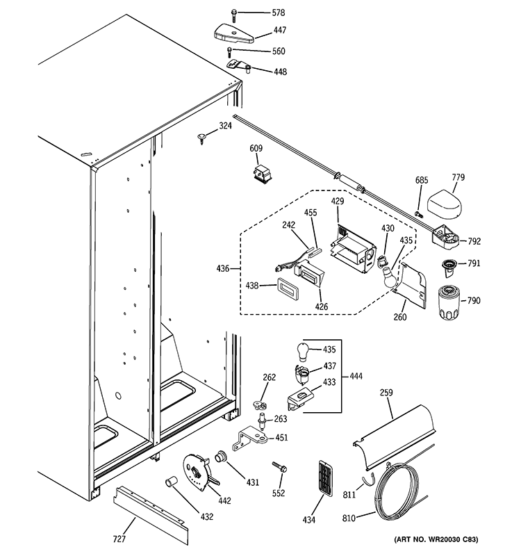 FRESH FOOD SECTION Diagram and Parts List for GSL25IGZCLS  General Electric Refrigerator