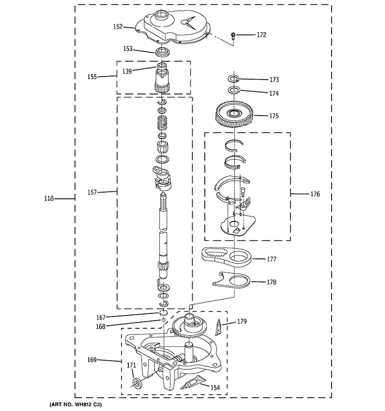 GEARCASE PARTS Diagram and Parts List for WSM2420D4WW  General Electric Washer Dryer Combo