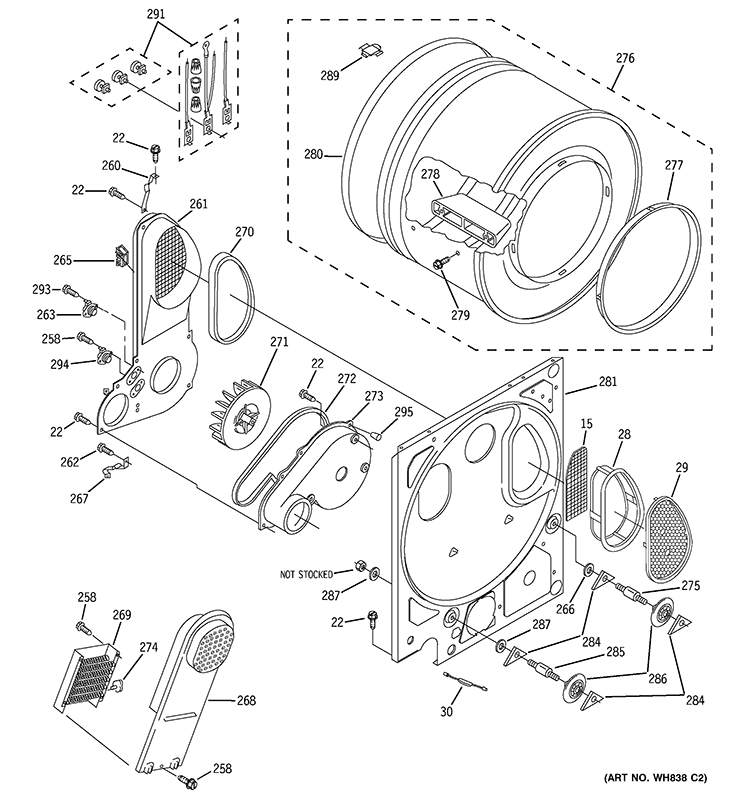 DRYER BULKHEAD PARTS Diagram and Parts List for WSM2420D5WW  General Electric Washer Dryer Combo