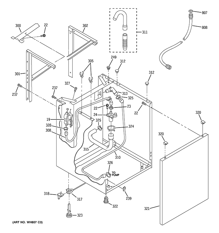 DRYER SUPPORT & WASHER CABINET Diagram and Parts List for WSM2420D5WW  General Electric Washer Dryer Combo