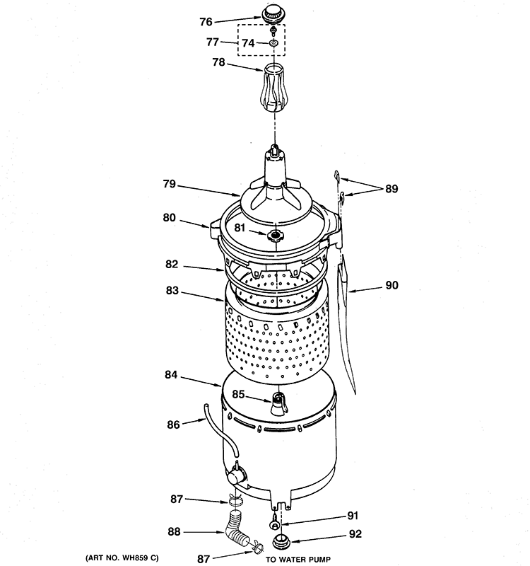 TUB, BASKET & AGITATOR Diagram and Parts List for WSM2420D5WW  General Electric Washer Dryer Combo