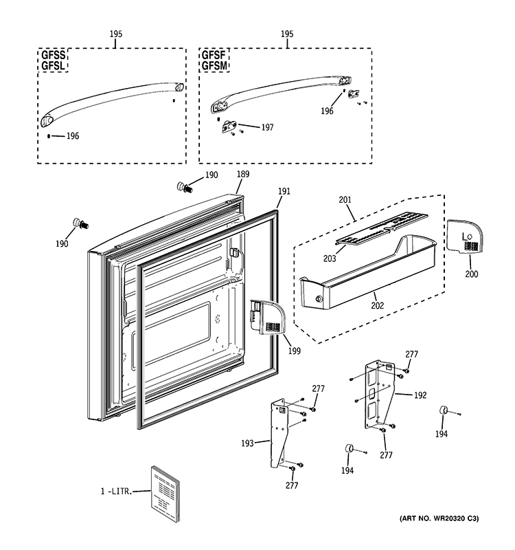 FREEZER DOOR Diagram and Parts List for GFSF6KEXABB  General Electric Refrigerator