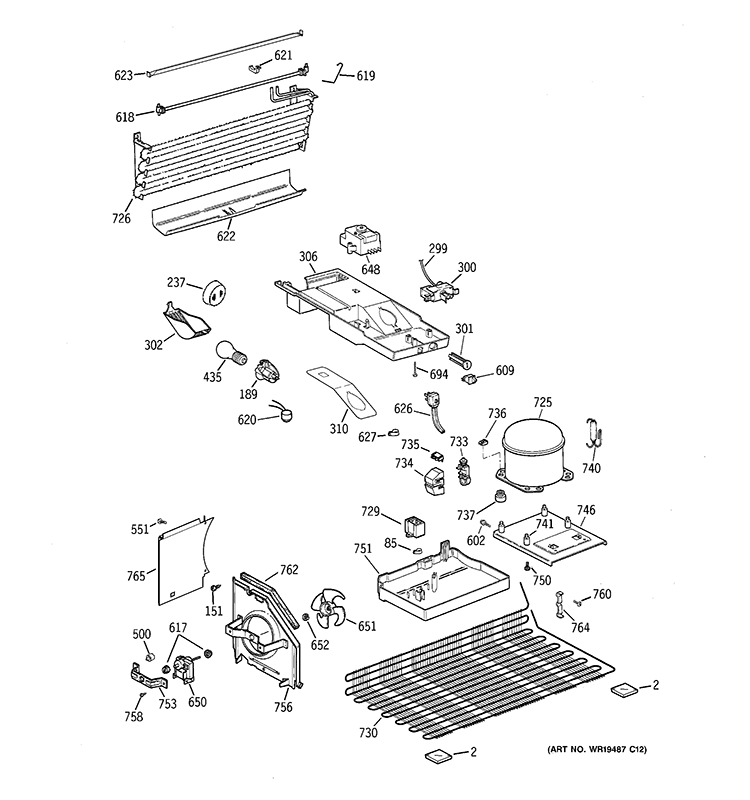 UNIT PARTS Diagram and Parts List for GTE17GBCBRWW  General Electric Refrigerator