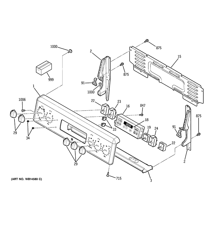 CONTROL PANEL Diagram and Parts List for JB3001R3SS  General Electric Range