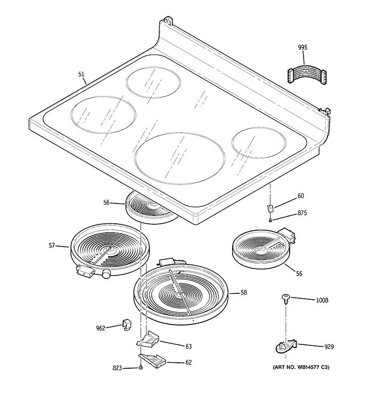 COOKTOP Diagram and Parts List for JB645CP3BB  General Electric Range