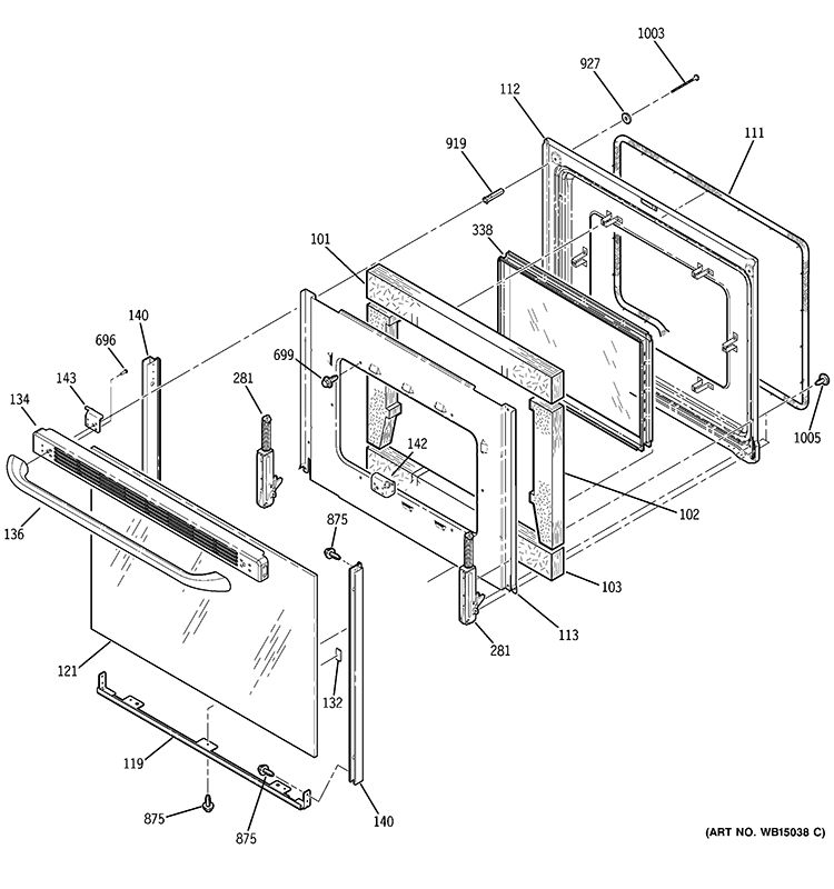 DOOR Diagram and Parts List for JB645CP3BB  General Electric Range