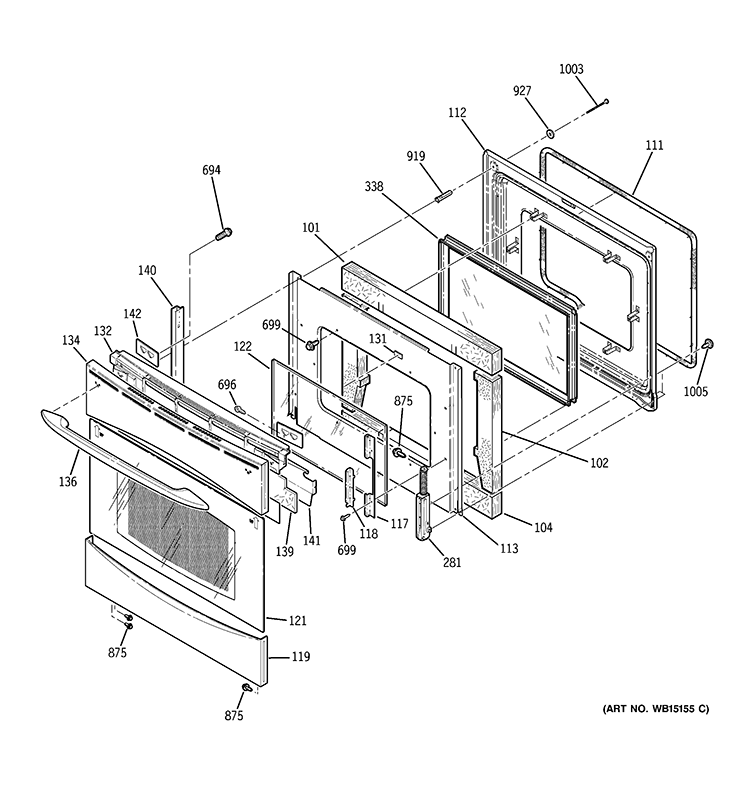 DOOR Diagram and Parts List for PHS925ST1SS  General Electric Wall Oven