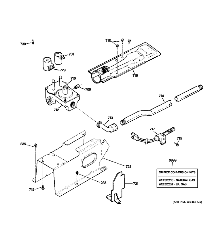 GAS VALVE & BURNER ASSEMBLY Diagram and Parts List for DMCD330GJ1WC  General Electric Dryer