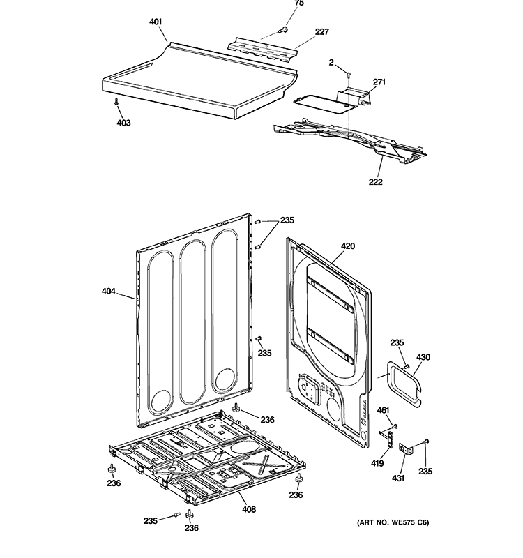 CABINET Diagram and Parts List for GTDP350EM2WS  General Electric Dryer