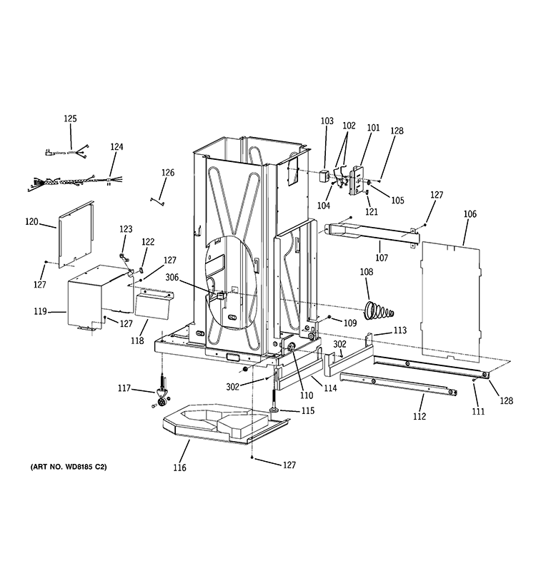 FRAME PARTS Diagram and Parts List for GCG1700R0II  General Electric Trash Compactor