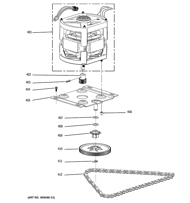 MOTOR & DRIVE PARTS Diagram and Parts List for GCG1700R0II  General Electric Trash Compactor