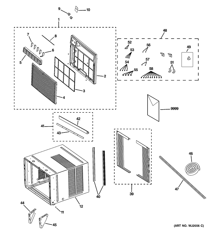 GRILLE & CHASSIS PARTS Diagram and Parts List for AEE18DQM1  General Electric Air Conditioner