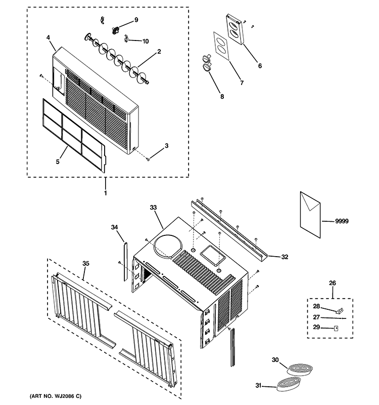 GRILLE & CHASSIS PARTS Diagram and Parts List for AES05LQQ1  General Electric Air Conditioner