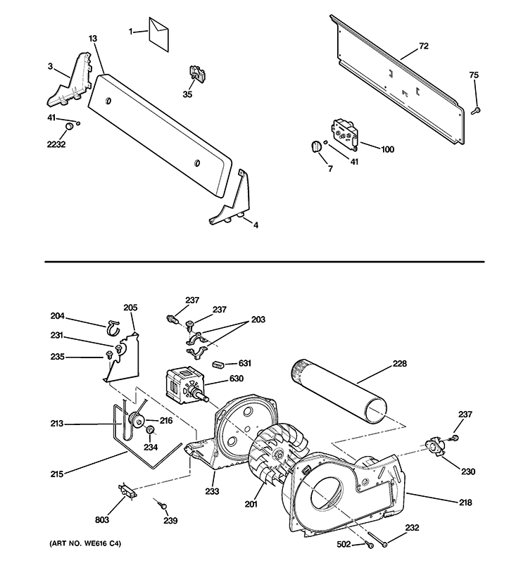 BACKSPLASH, BLOWER & MOTOR ASSEMBLY Diagram and Parts List for HTDX050PM2WW  Hotpoint Dryer