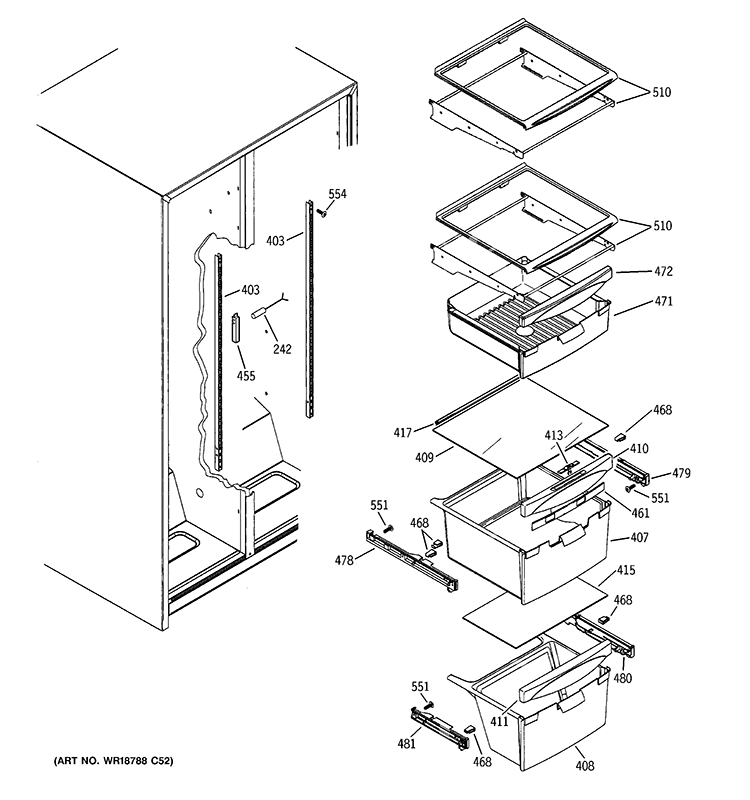 FRESH FOOD SHELVES Diagram and Parts List for GSH25JSXNSS  General Electric Refrigerator