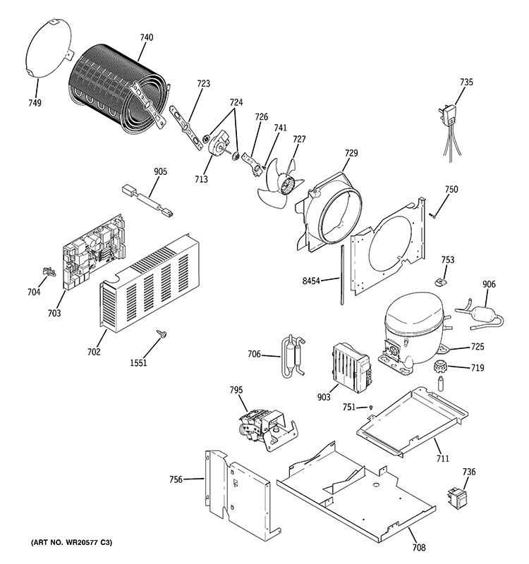 SEALED SYSTEM & MOTHER BOARD Diagram and Parts List for ZSEP420DYASS  General Electric Refrigerator