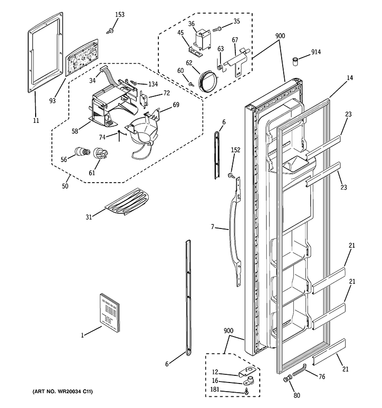 FREEZER DOOR Diagram and Parts List for GSH22JFXABB  General Electric Refrigerator