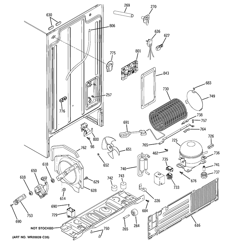 SEALED SYSTEM & MOTHER BOARD Diagram and Parts List for GSH22JSXASS  General Electric Refrigerator