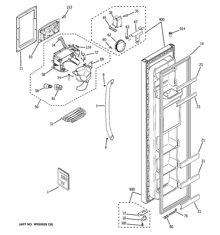 FREEZER DOOR Diagram and Parts List for GSE22KEWPFBB  General Electric Refrigerator