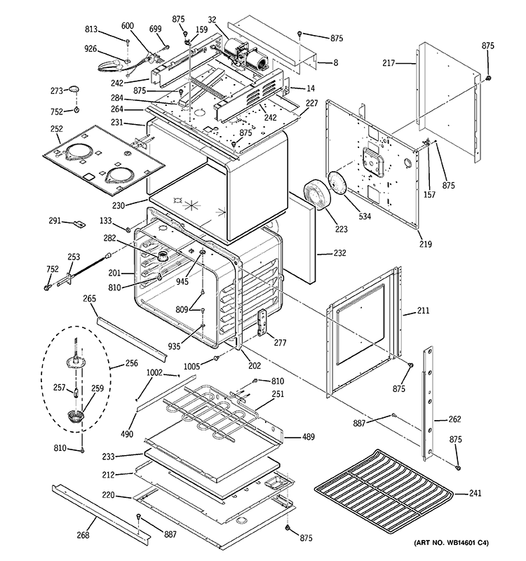 BODY WITH MICROWAVE SUPPORT Diagram and Parts List for JTP90SP3SS  General Electric Microwave Oven Combo