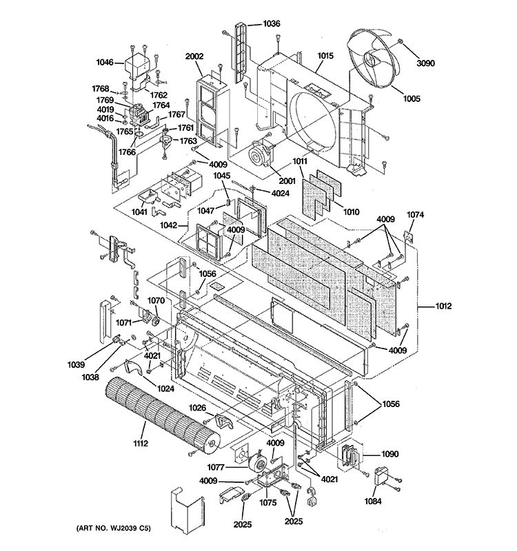 MOTOR & CHASSIS PARTS Diagram and Parts List for AZ61H12DACW1  General Electric Air Conditioner