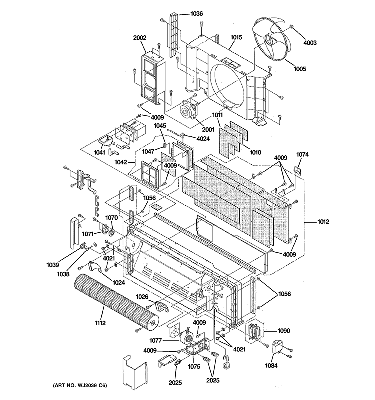 MOTOR & CHASSIS PARTS Diagram and Parts List for AZ61H12EACW2  General Electric Air Conditioner