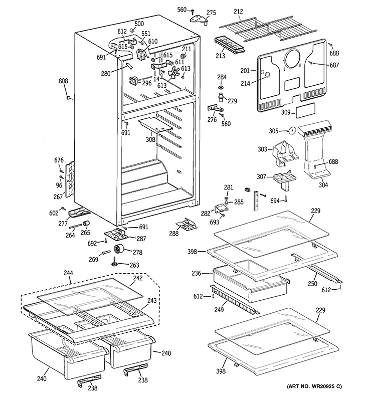 CABINET Diagram and Parts List for GTH18GCD4RCC  General Electric Refrigerator