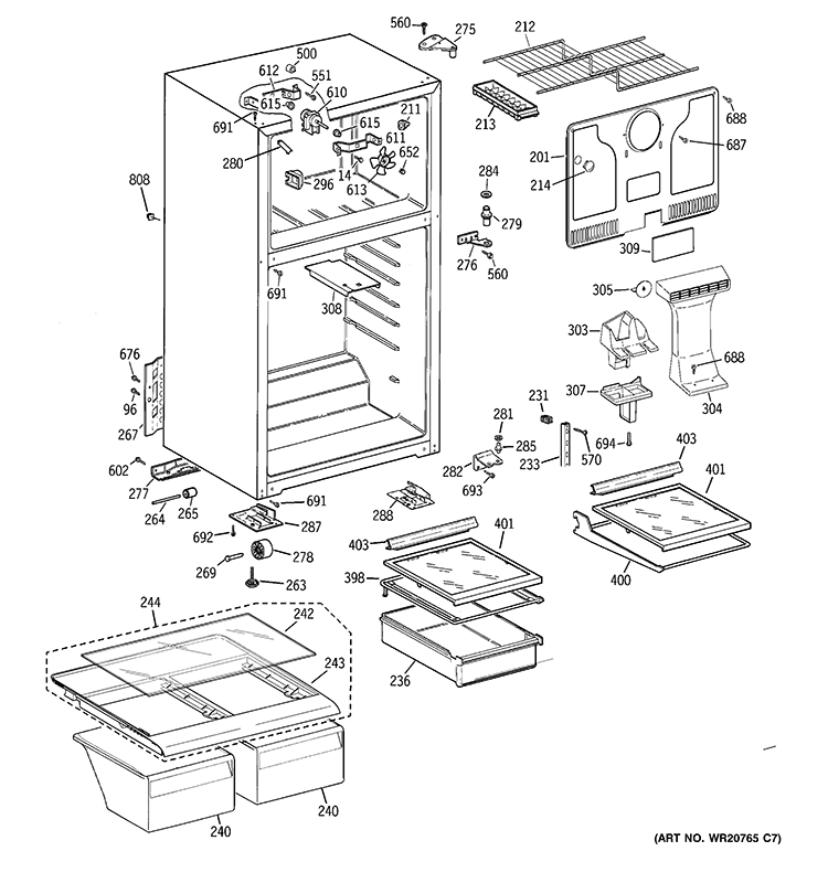 CABINET Diagram and Parts List for GTH18LCD4RWW  General Electric Refrigerator
