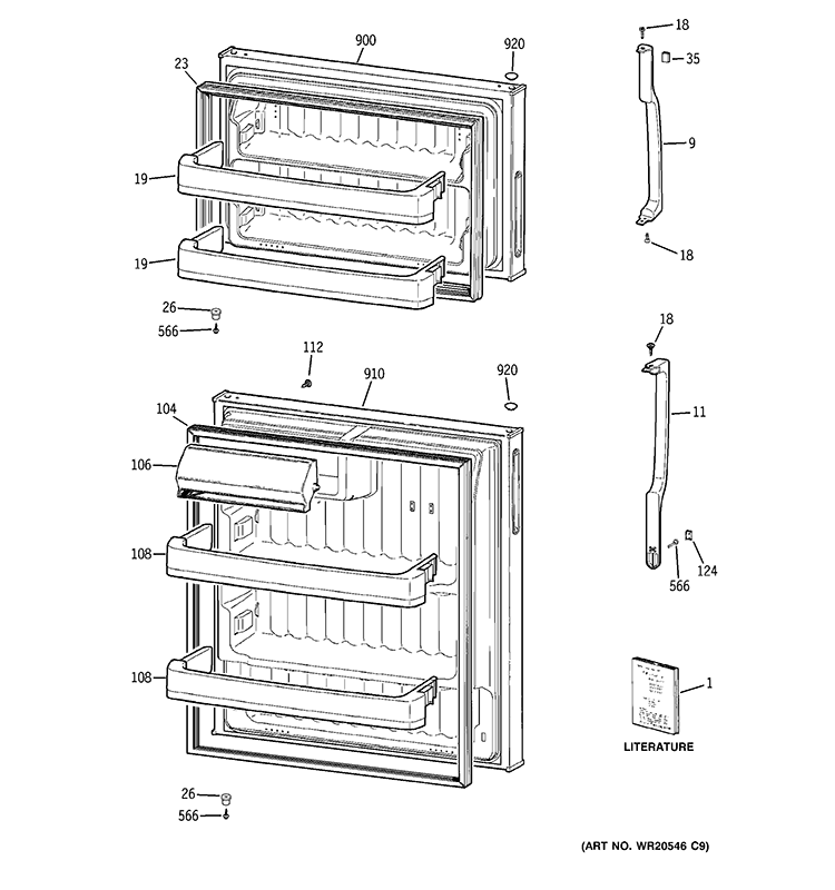 DOORS Diagram and Parts List for GTK17JCD4RBS  General Electric Refrigerator