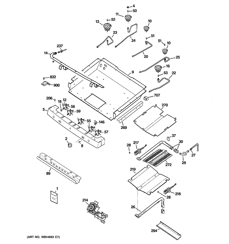 GAS & BURNER PARTS Diagram and Parts List for JGB296DET2BB  General Electric Range