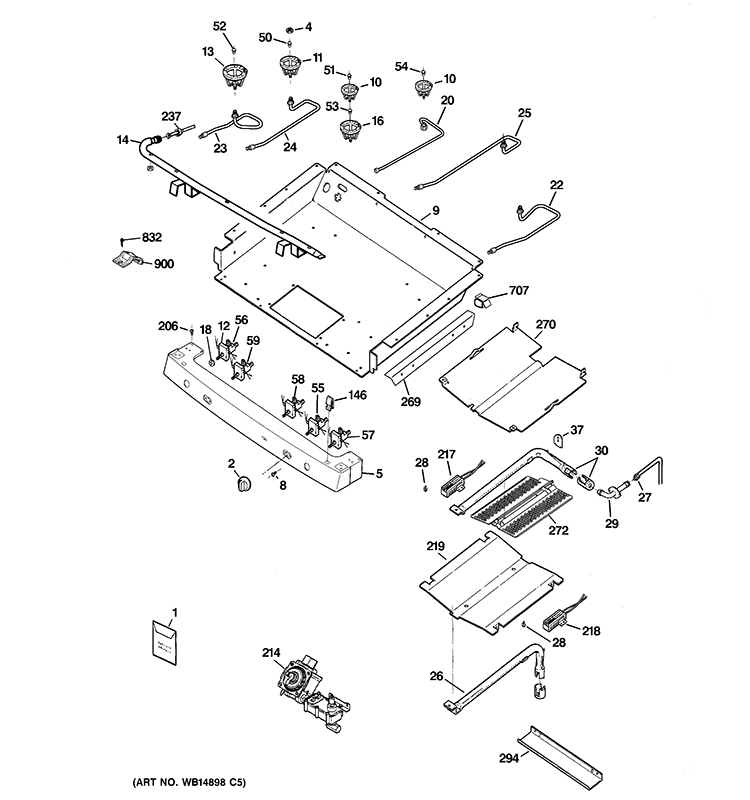 GAS & BURNER PARTS Diagram and Parts List for JGB500DEP4BB  General Electric Range