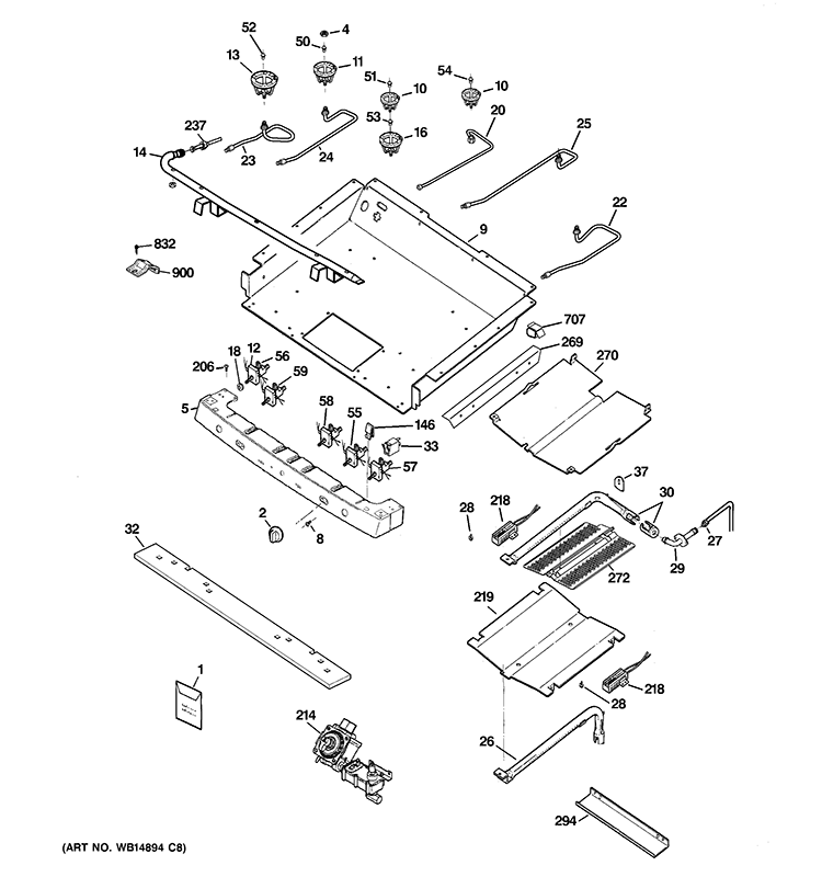 GAS & BURNER PARTS Diagram and Parts List for JGB500SEP4SS  General Electric Range